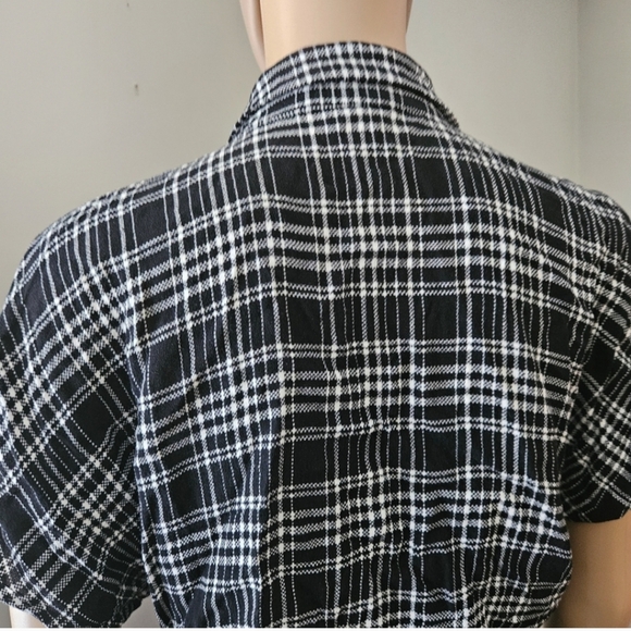 Wilfred Free top Small black white plaid button down crop shirt tie front - Picture 5 of 12